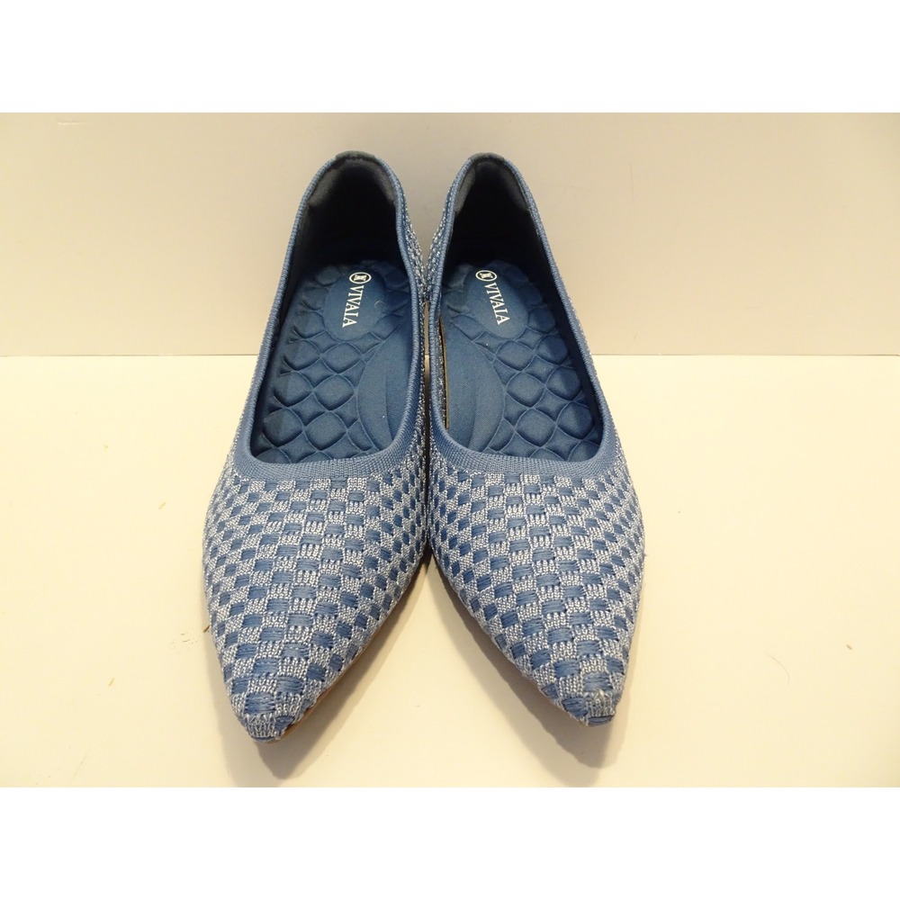 Vivaia Blue Woven Knit Pointed Toe Wedge Heels Shoes Womens 38.5